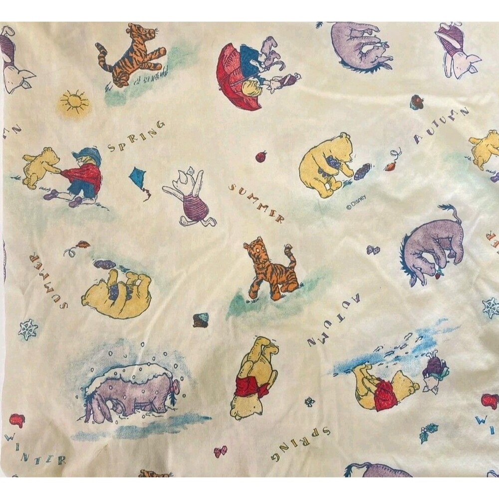 Vtg Disney Winnie The Pooh Classic Flat Fitted Twin Sheet Set